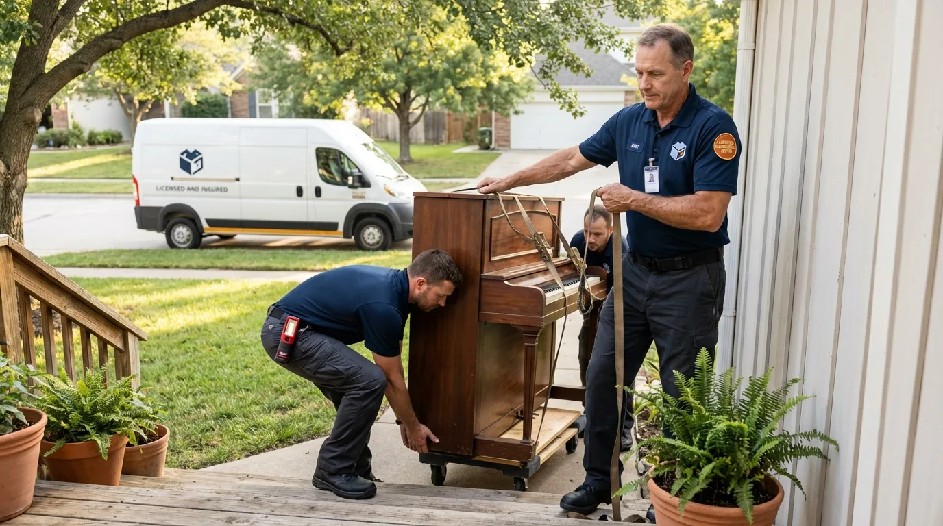 Licensed piano movers securing grand piano in Hayden, AL
