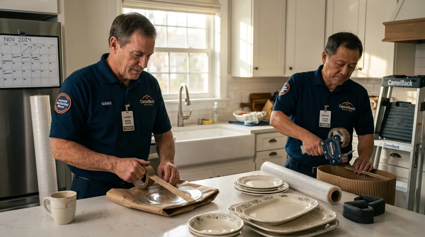 Professional crew packing kitchen dishware in Hayden, AL